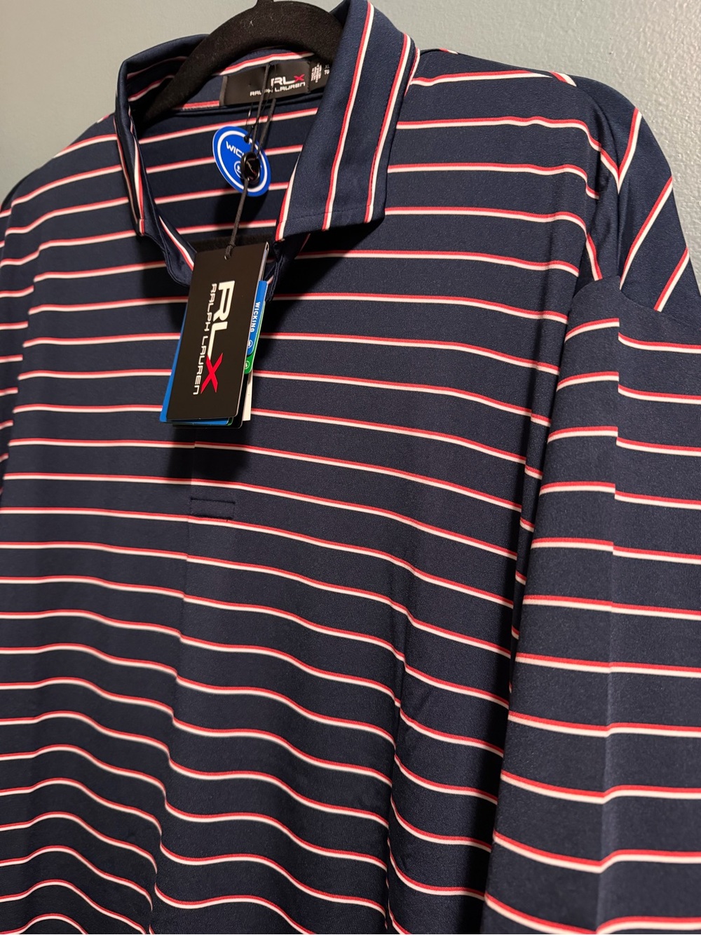RLX Ralph Lauren Performance Golf Striped French Navy Blue Polo Shirt Men's XL
